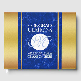 Elegant Studenten Monogram Blue Marble Gold Foil Gästböcker