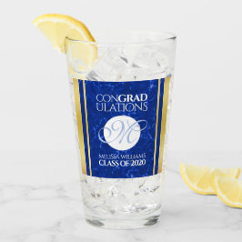 Elegant Studenten Monogram Blue Marble Gold Foil Glaskopp