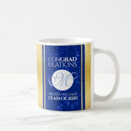 Elegant Studenten Monogram Blue Marble Gold Foil Kaffemugg