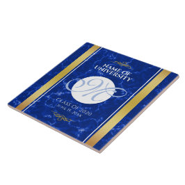 Elegant Studenten Monogram Blue Marble Gold Foil Kakelplatta