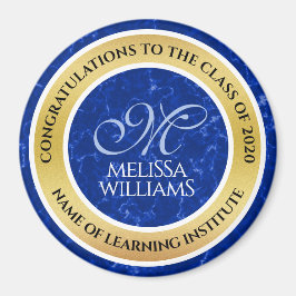 Elegant Studenten Monogram Blue Marble Gold Foil Magnet