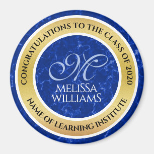 Elegant Studenten Monogram Blue Marble Gold Foil Magnet