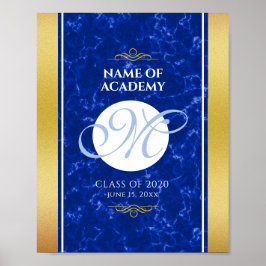 Elegant Studenten Monogram Blue Marble Gold Foil Poster