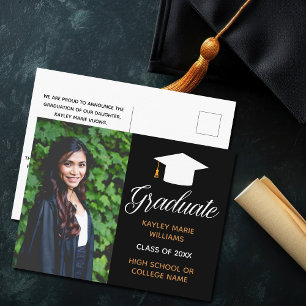 Elegant Studenten Photo Black Guld 2022 Student Vykort