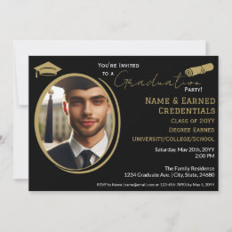 Elegant Studenten Photo Black Guld Cap, diplomat Meddelande
