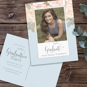 Elegant Studenten Photo Minimalist Blommigt Blue Vykort