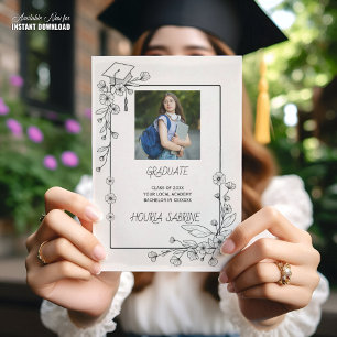 Elegant Studenten Svarta och vita Blommigten Gräns Meddelande