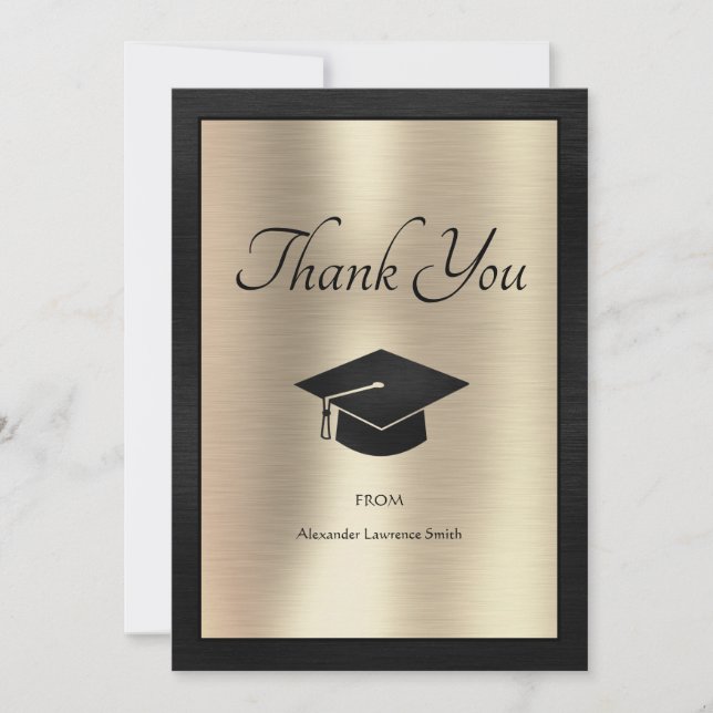 Elegant Studenten Tack Script Black Guld Kort (Framsida)