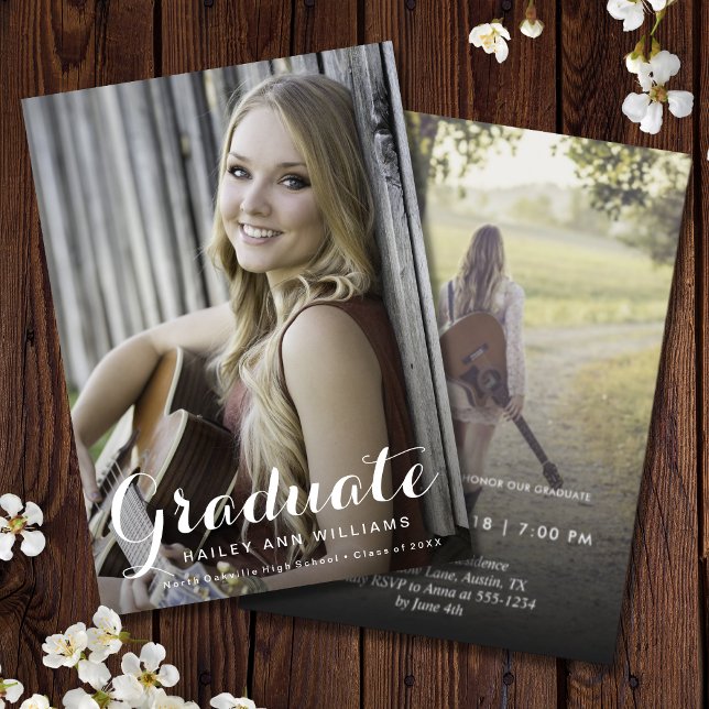 Elegant Studenten tvåsidig fotograd Party Inbjudningar (Graduation Photo Invitation)