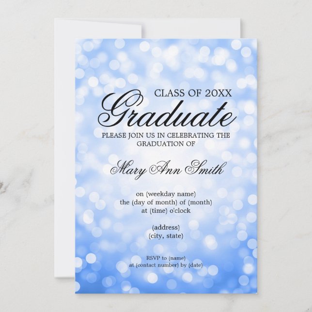 Elegant Studentfest Blue Glitter Ljus Inbjudningar (Framsida)