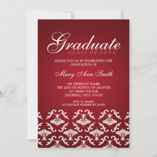 Elegant Studentfest Damask Red Inbjudningar