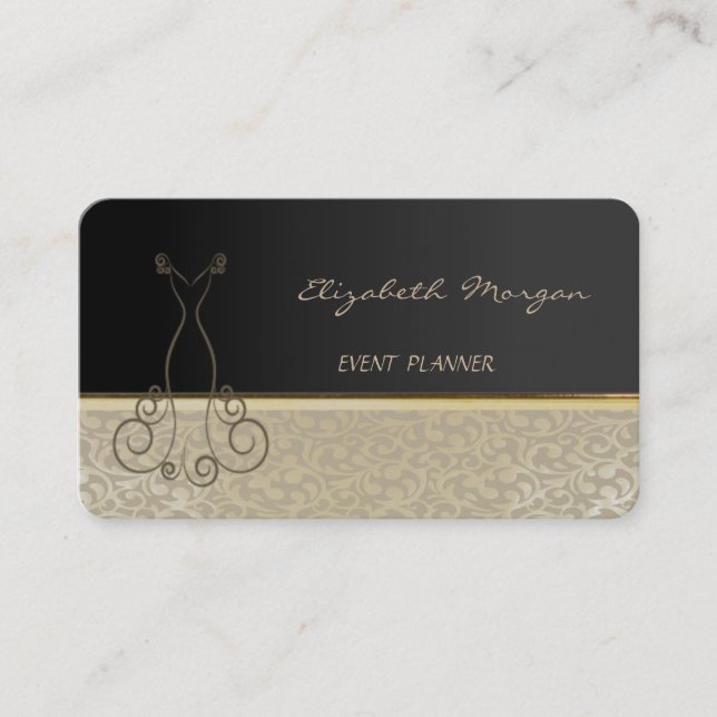 Elegant Stylig Chic, Damask, Svart, Klänning Visitkort (Framsida)