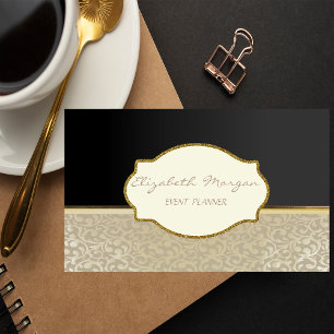 Elegant Stylig Chic, Damask, Svart, Ram Visitkort