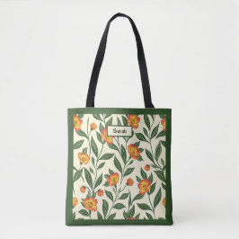 Elegant Stylish Cute Orange Botanical Floral Tote Tygkasse