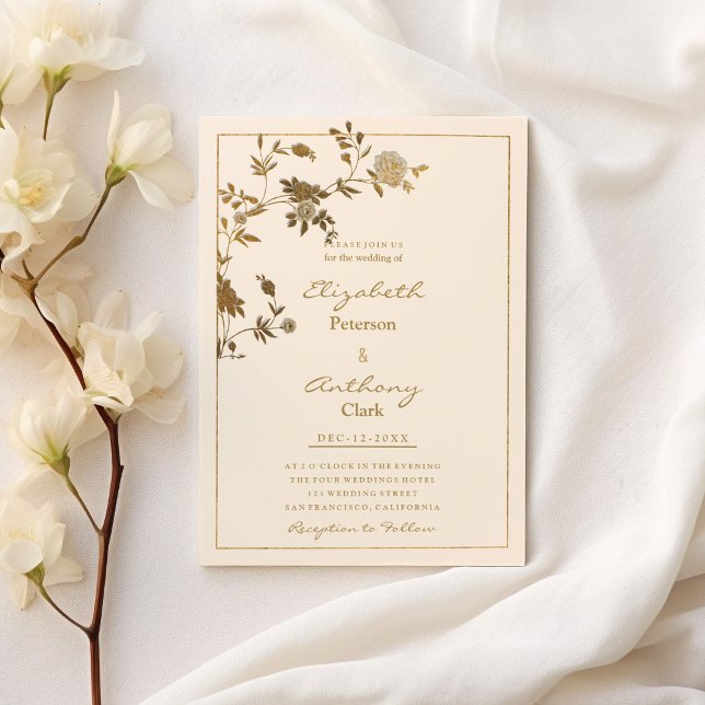 Elegant stylish ivory gold floral luxury Wedding Inbjudningar (Elegant stylish ivory gold floral luxury Wedding )