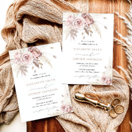 Elegant Stylish och Chic Dammtrosa Blommig Bröllop Inbjudningar
