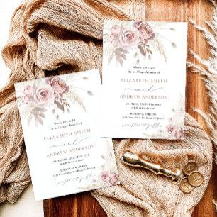 Elegant Stylish och Chic Dammtrosa Blommig Bröllop Inbjudningar