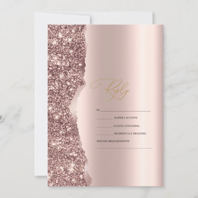 Elegant Stylish Rose Gold Glitter Script RSVP Inbjudningar (Framsida)