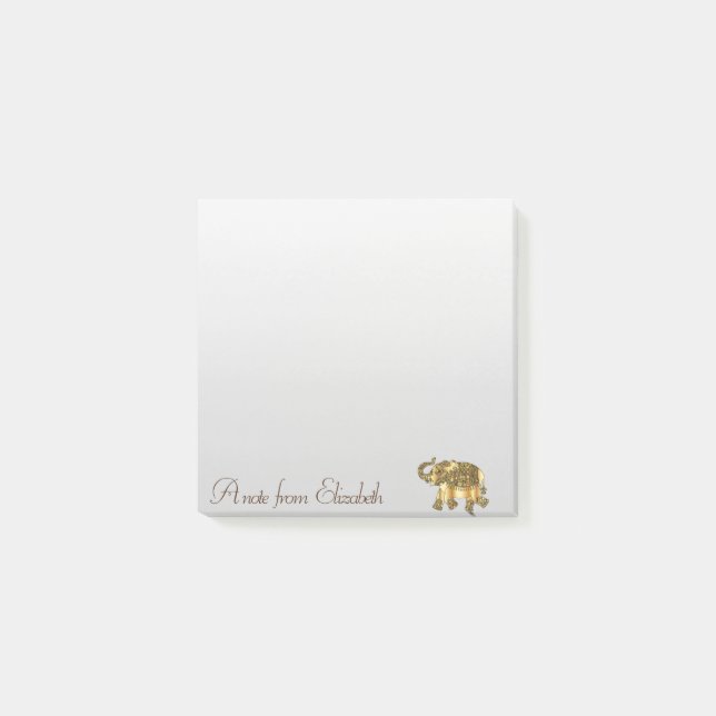 Elegant Stylish Tjejlik, Guld Paisley Elefant Post-it Block (Framsida)