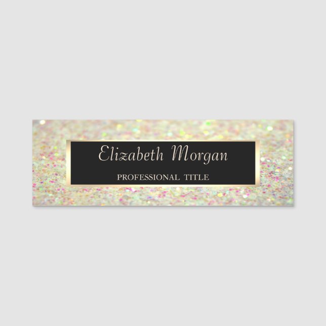 Elegant Stylisk Chic Modern, Ram, Glitter Namnbricka (Framsida)