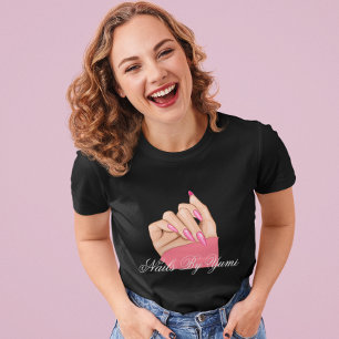 Elegant Stylist Black & Rosa Nail Artist Uniform T Shirt