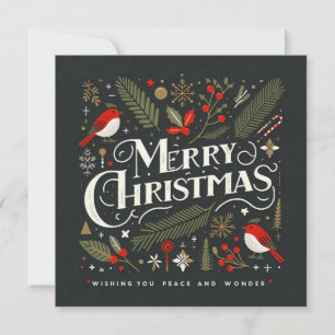 Elegant Stylized Robins God jul Julkort