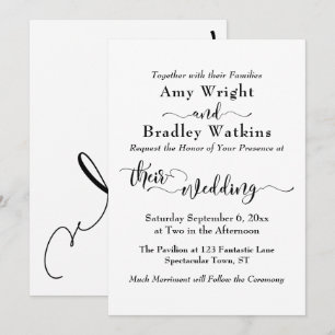 Elegant subtle Typography, Black on White Bröllop Inbjudningar