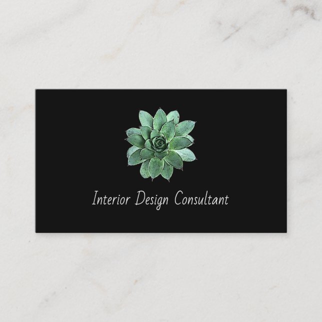 Elegant Succulent Botanical QR code Black  Visitkort (Framsida)