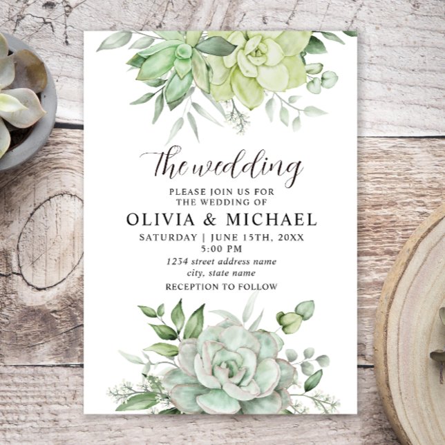 Elegant Succulent Grey Wedding bjudande Inbjudningar (Skapare uppladdad)