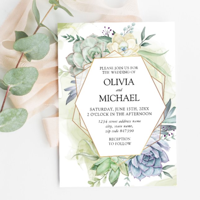 Elegant Succulent Grey Wedding bjudande Inbjudningar (Skapare uppladdad)