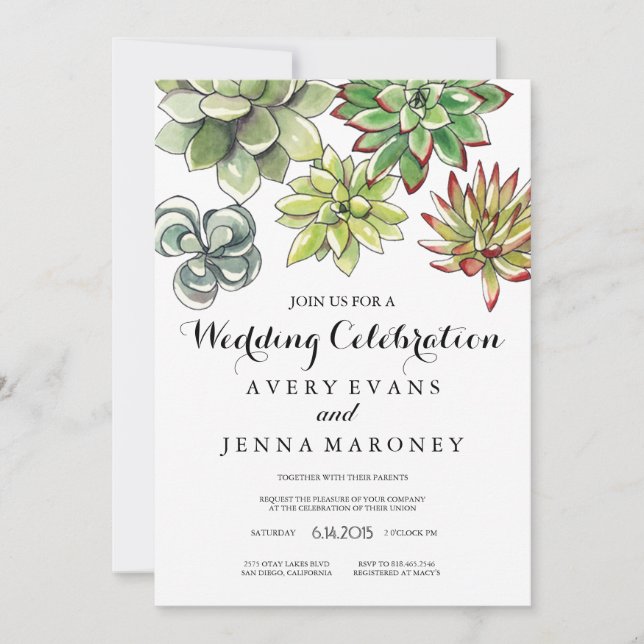 Elegant Succulent Plant Art Wedding bjudande Inbjudningar (Framsida)