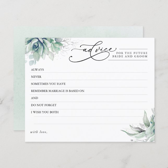 Elegant Succulents Greenery Advice Card (Fram/baksida)