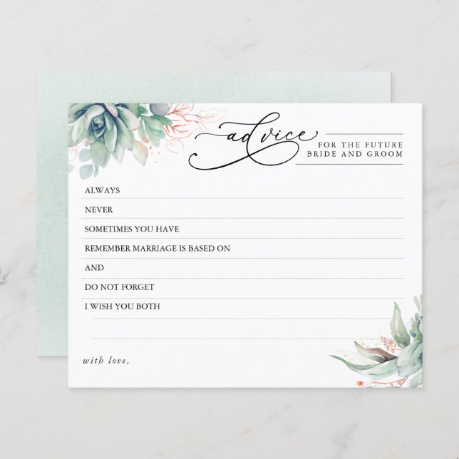 Elegant Succulents Greenery Advice Card (Fram/baksida)