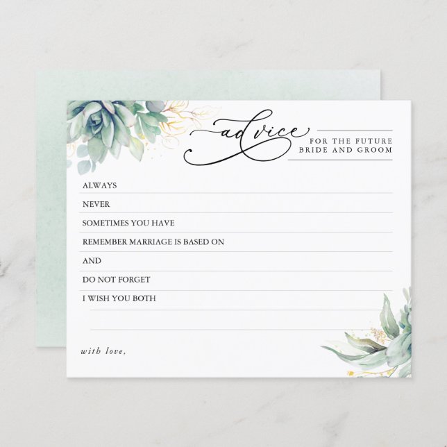 Elegant Succulents Greenery Advice Card (Fram/baksida)