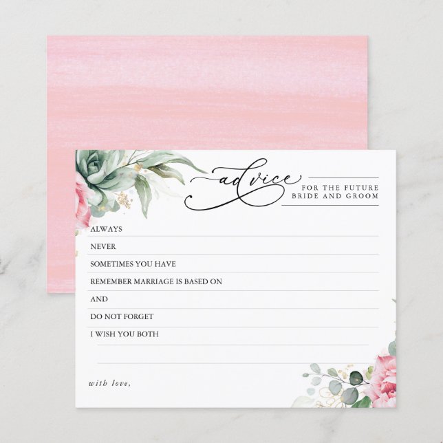 Elegant Succulents Grey Rosa Advice Card (Fram/baksida)