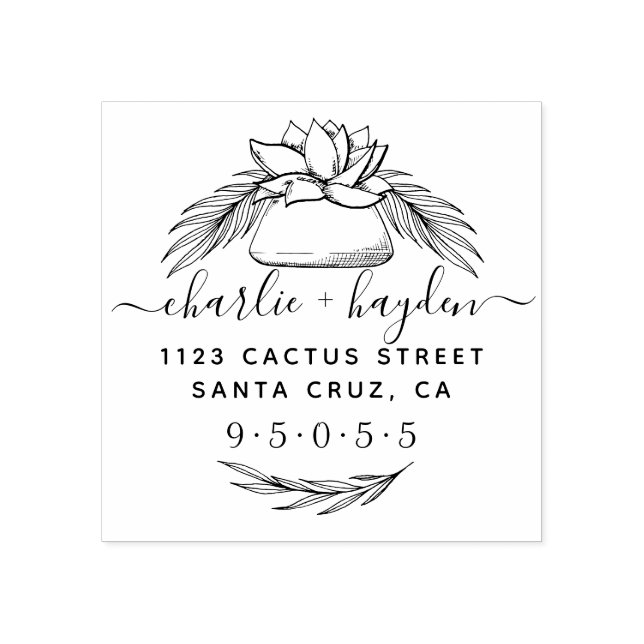 Elegant Suckulär utandning | Rustik Returadress Stämpel (Tryck)