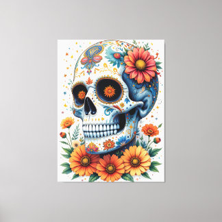 Elegant Sugar Skull med blommor Canvastryck