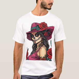 Elegant Sugar Skull Woman - Día de los Muertos T Shirt