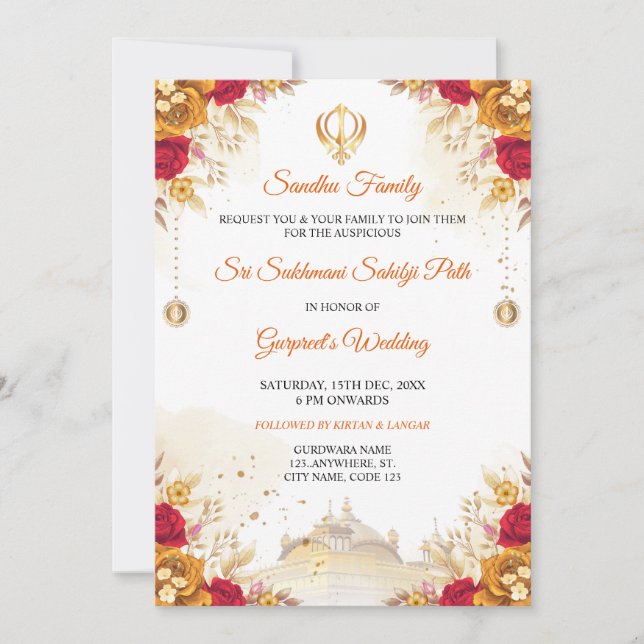 Elegant Sukhmani Sahib Väg bröllopsinbjudan Inbjudningar (Framsida)