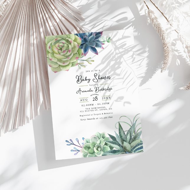 Elegant Sukkulent Baby Shower Inbjudningar (Elegant Succulent Baby Shower Invitation)