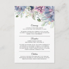 Elegant Sukkulent Blommig Bröllopsinformation Tilläggskort