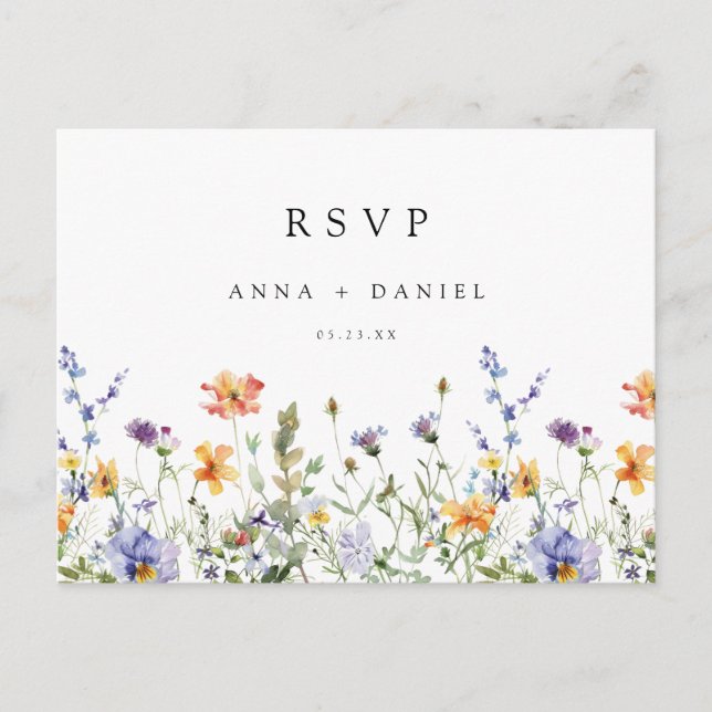 Elegant Summer Floral Wedding RSVP Vykort (Framsida)
