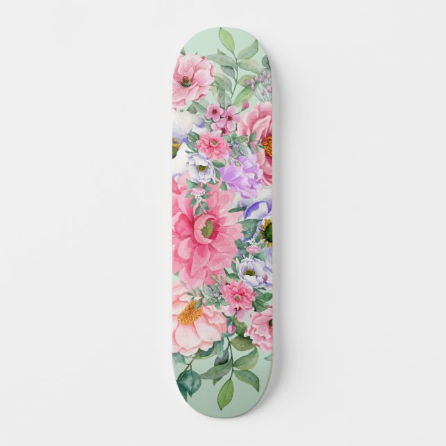 Elegant Summer Garden Blommigts Mini Skateboard Bräda 18,5 Cm (Framsida)