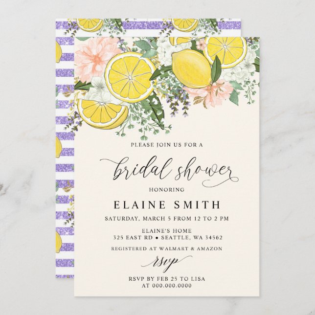 Elegant Summer Lemon Lime Citrus Bridal Shower  Inbjudningar (Fram/baksida)