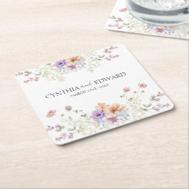 Elegant Summer Meadow Wildblommor Bröllop Underlägg Papper Kvadrat