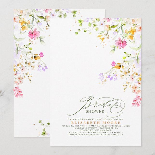 Elegant Summer Meadow Wildblommor Möhippa 2 Inbjudningar (Fram/baksida)