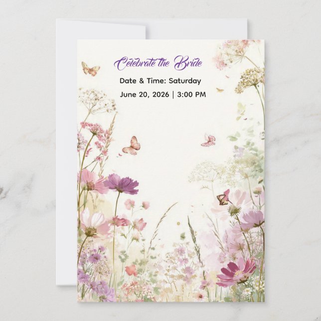 Elegant Summer Meadow Wildflowers Bridal Shower Inbjudningar (Framsida)