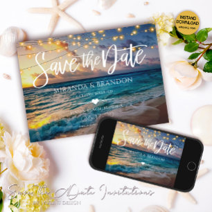 Elegant Summer Sunset Beach String Ljus, Bröllop Spara Datumet