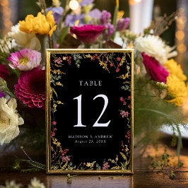 Elegant Summer Wildblomma Black Bröllop Bordsnummer
