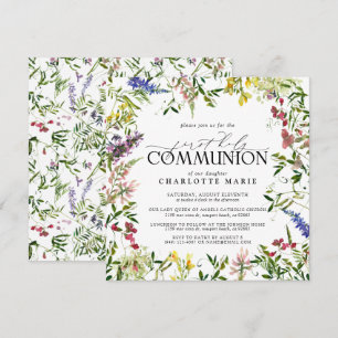 Elegant Summer Wildblomma First Heliga Communion Inbjudningar